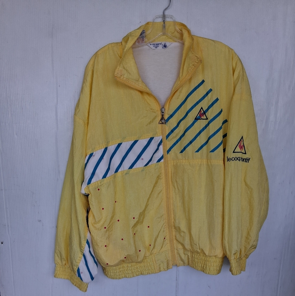 vintage Le Coq Sportif Windbreaker Track Jacket Womens Size M Full-Zip Yellow
